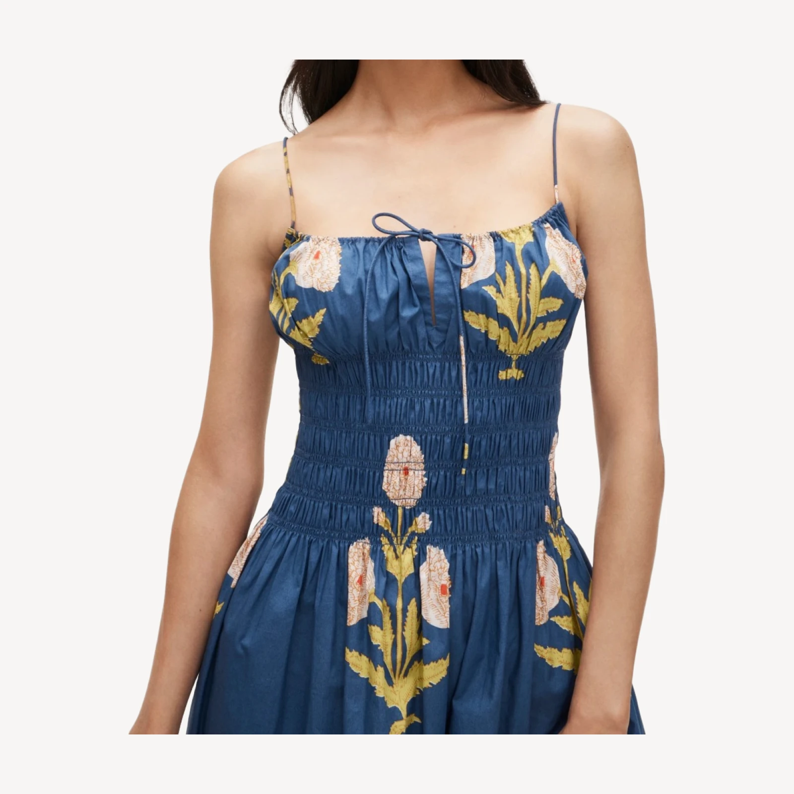 Reverie dress in marigold block print
