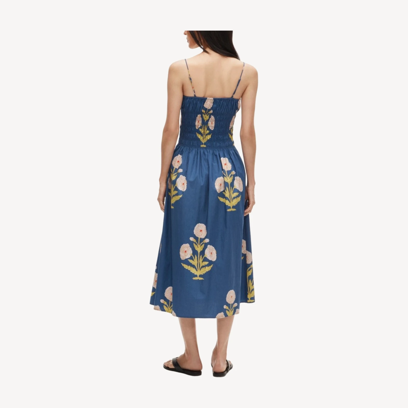 Reverie dress in marigold block print