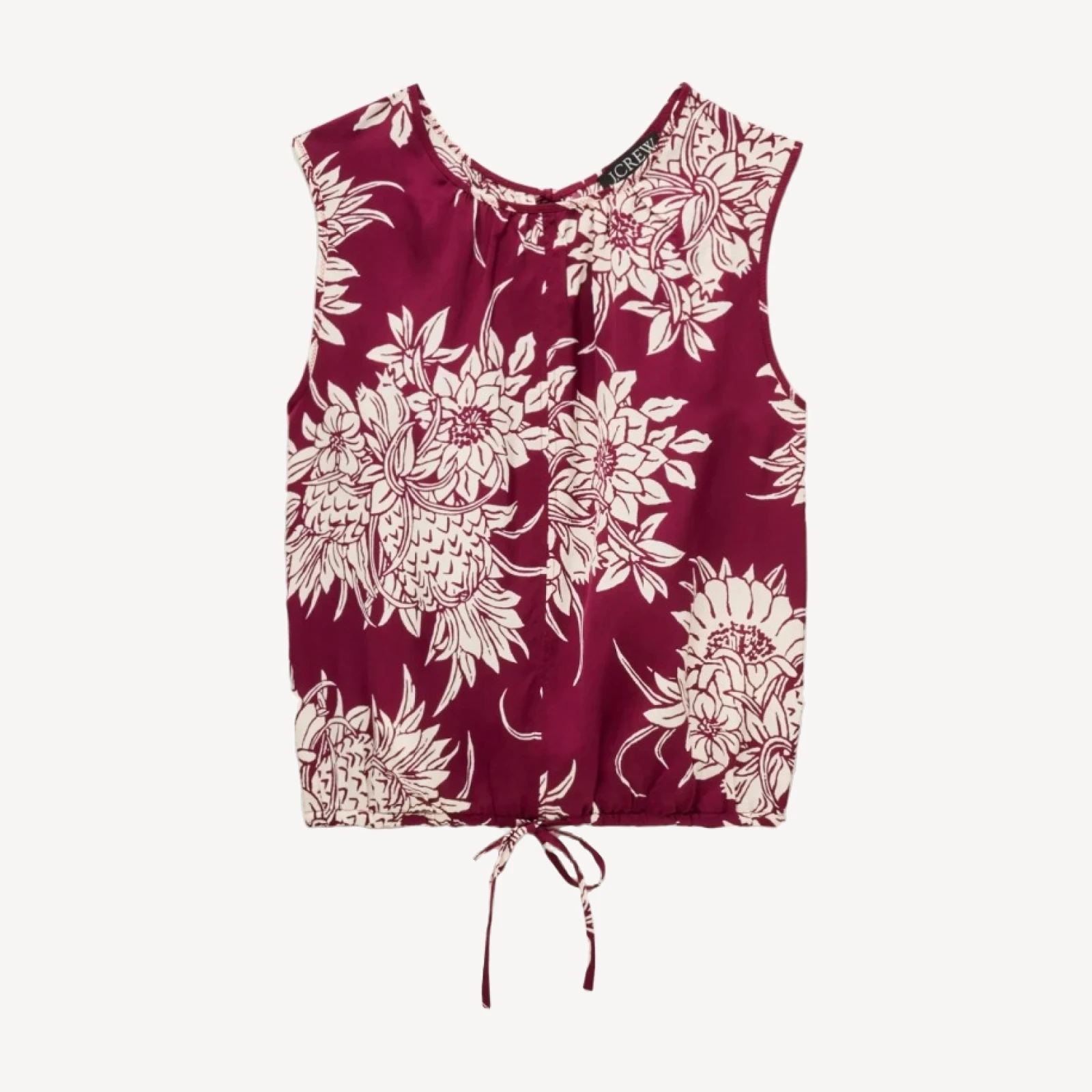 Drawstring-waist tank top in pineapple garden sateen