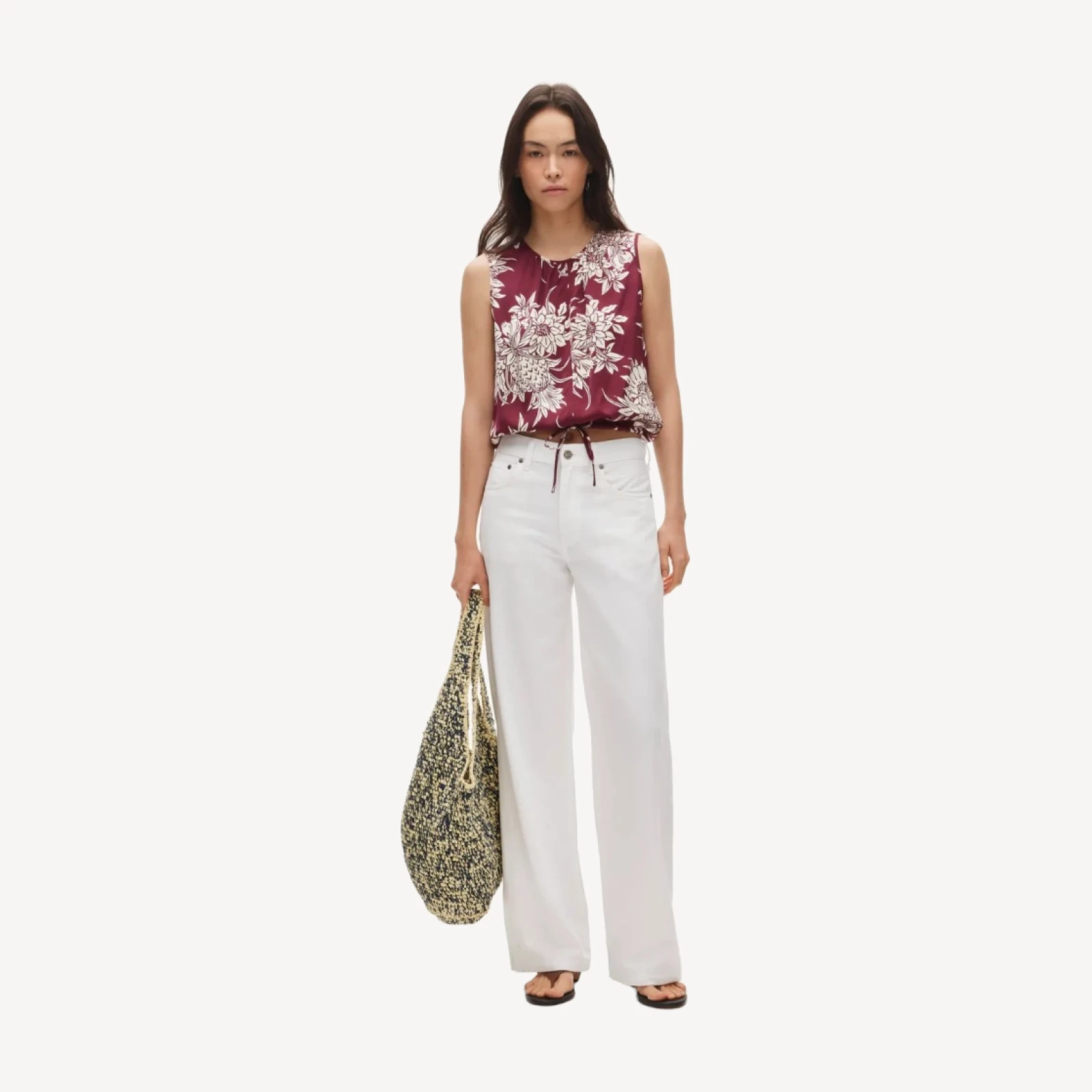 Drawstring-waist tank top in pineapple garden sateen