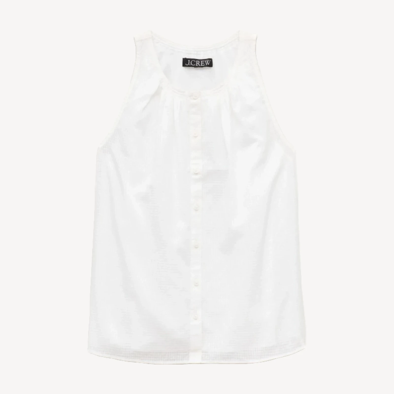 High-neck button-up tank top in textured cotton voile