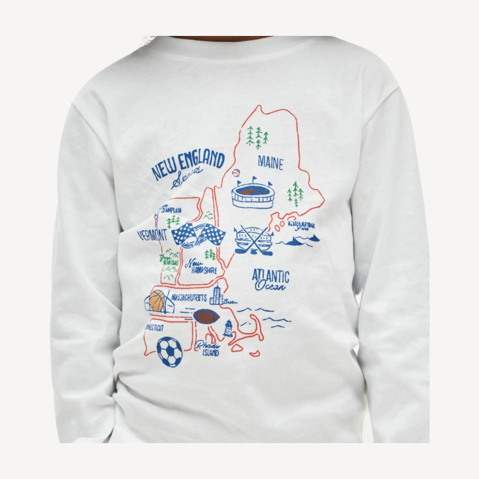 Kids' long-sleeve "New England sports" graphic T-shirt