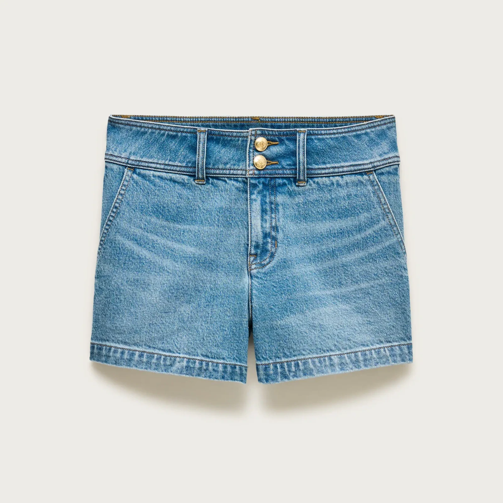 Denim short with stacked buttons