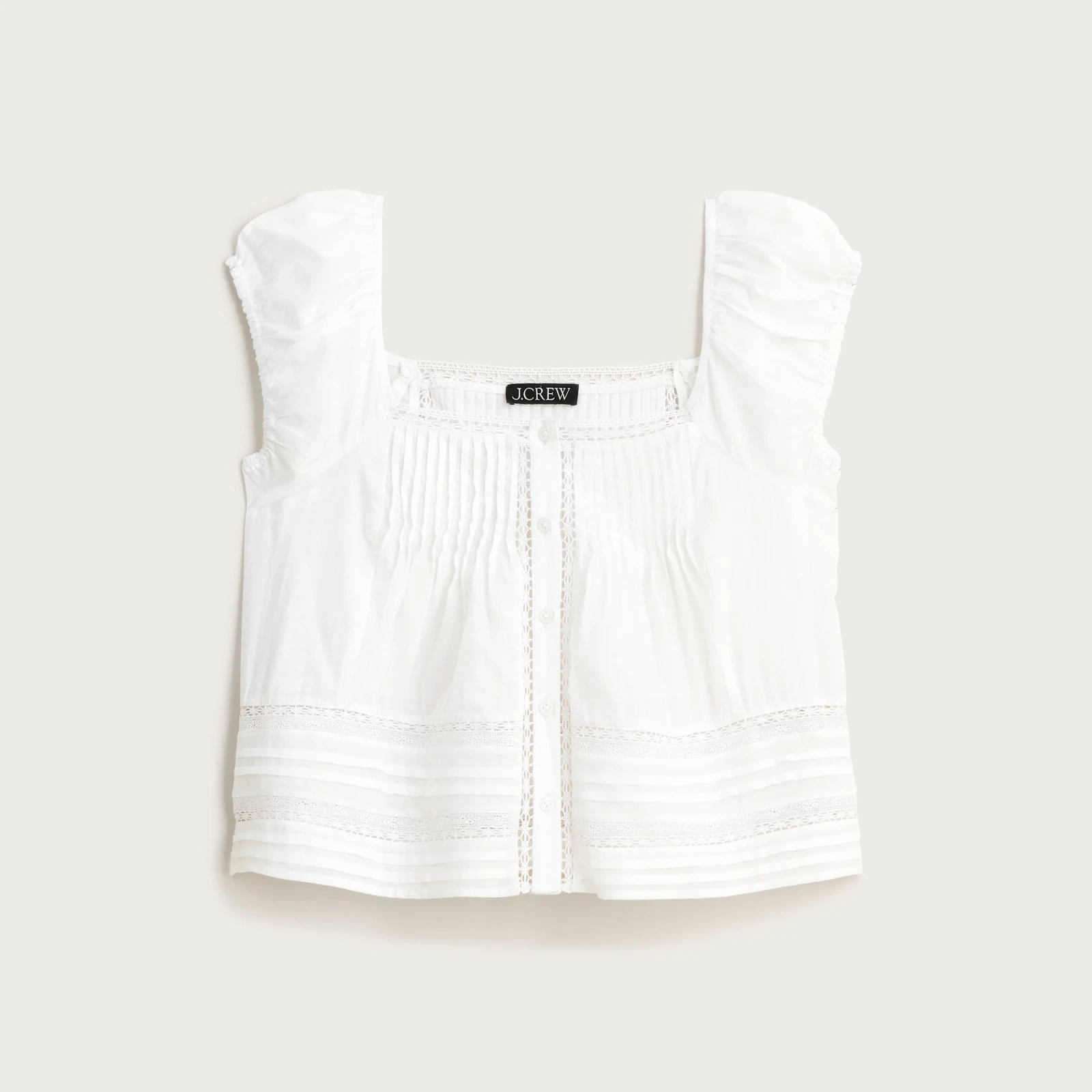 Cap-sleeve lace-trim top in cotton voile