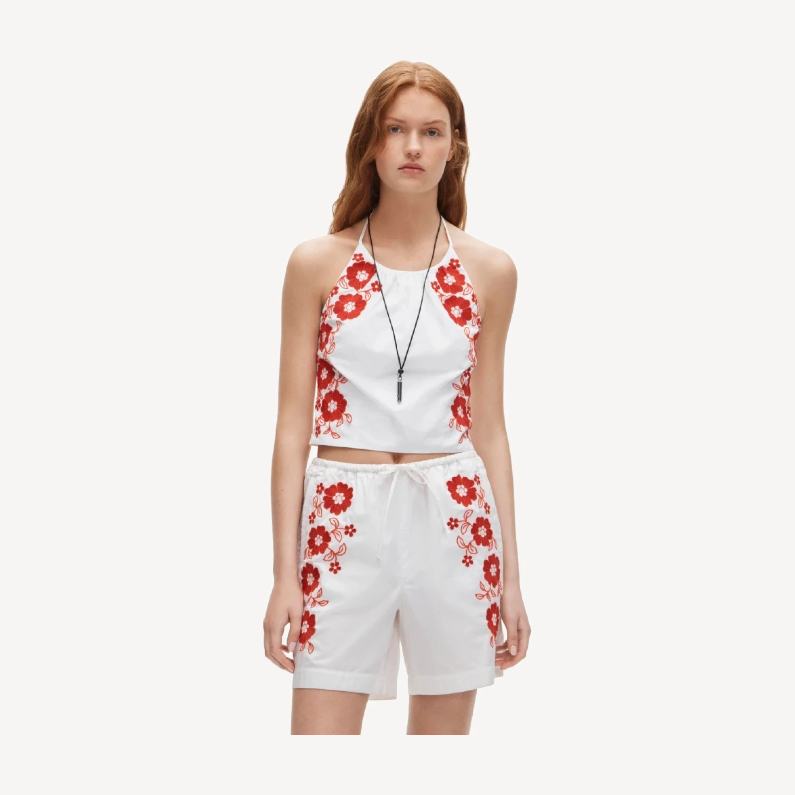 Cosmo short in embroidered floral cotton poplin