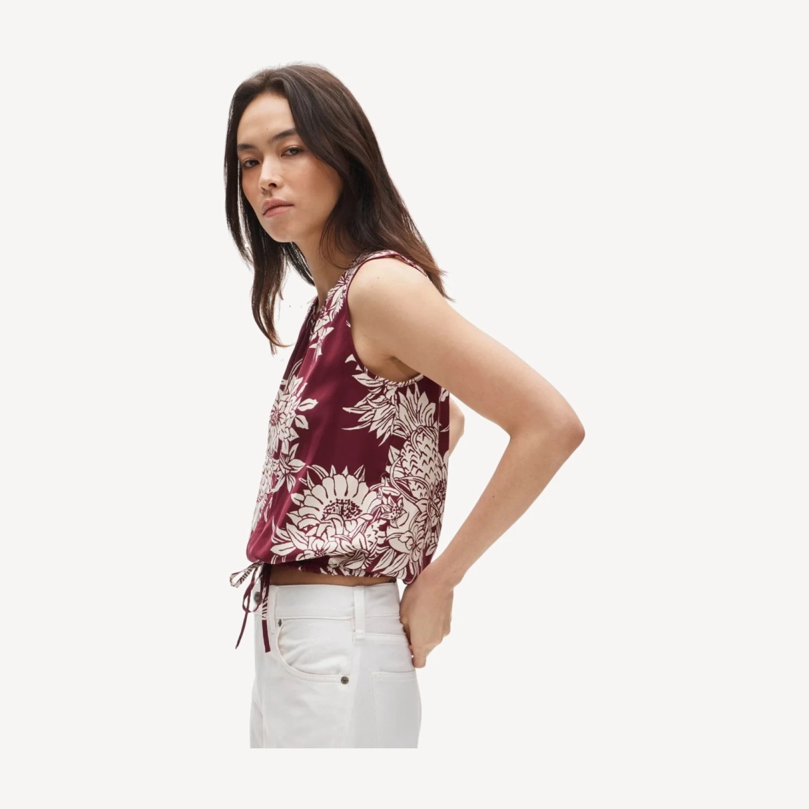 Drawstring-waist tank top in pineapple garden sateen