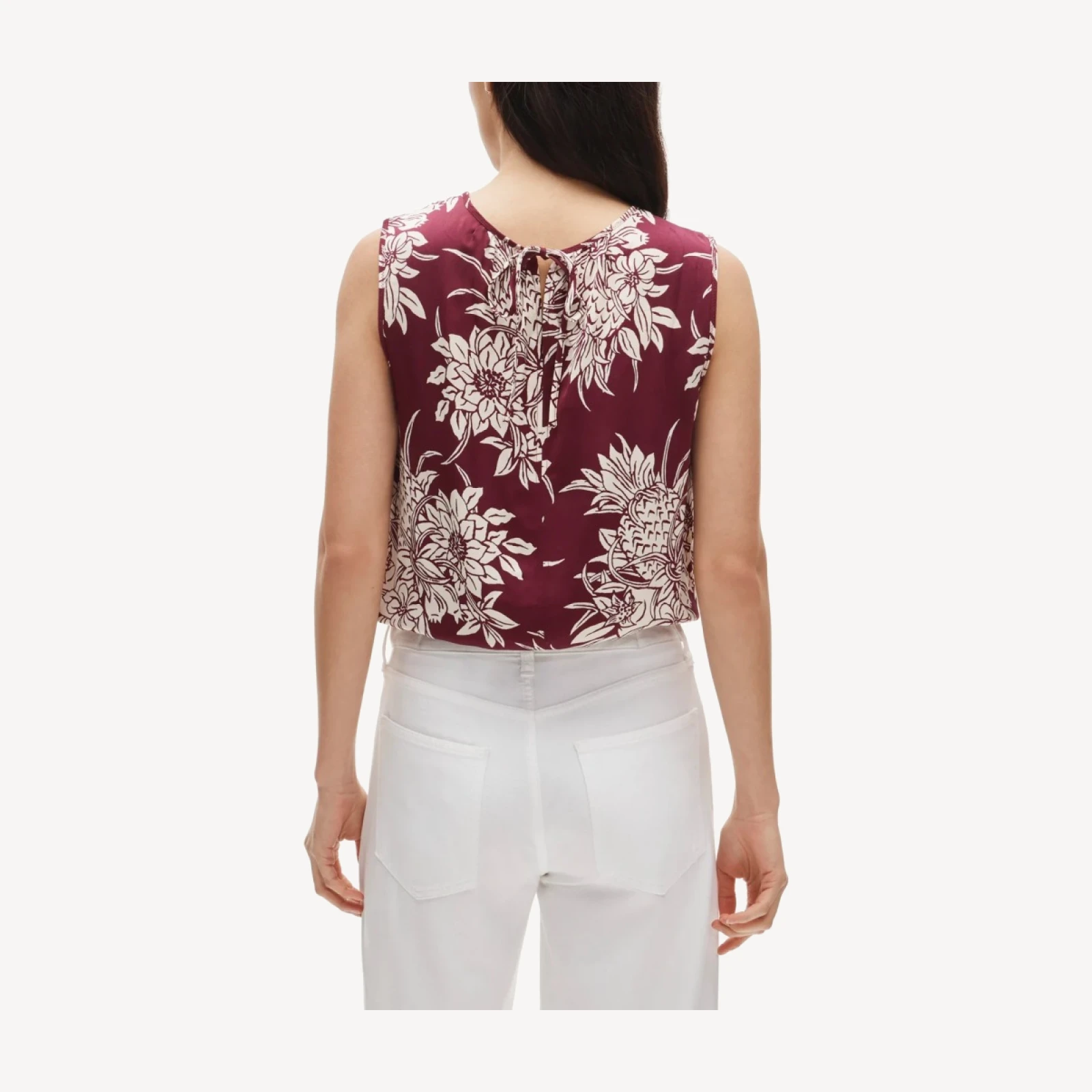 Drawstring-waist tank top in pineapple garden sateen