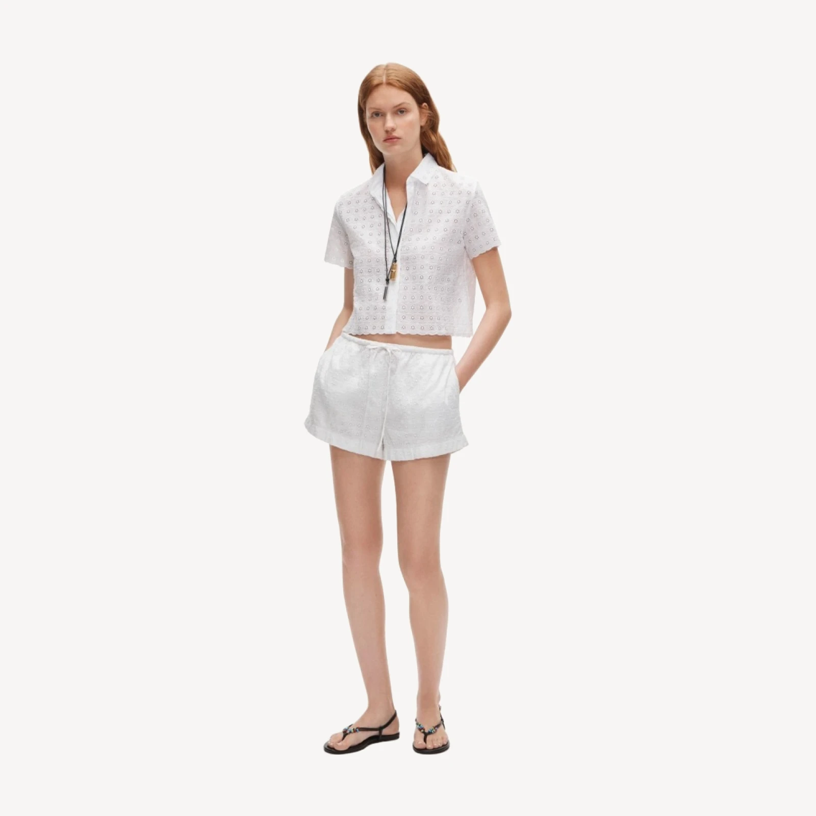 Gamine button-up shirt in eyelet
