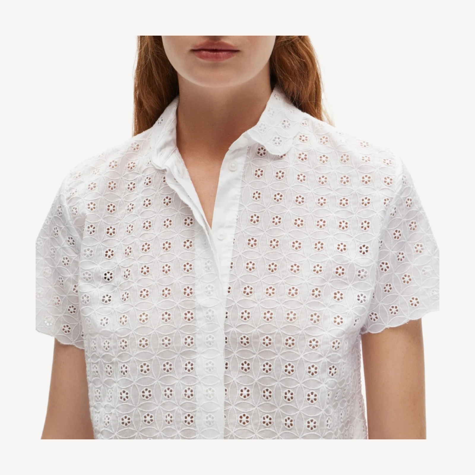 Gamine button-up shirt in eyelet