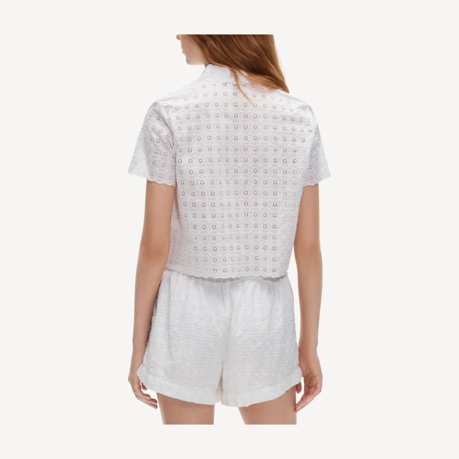 Gamine button-up shirt in eyelet