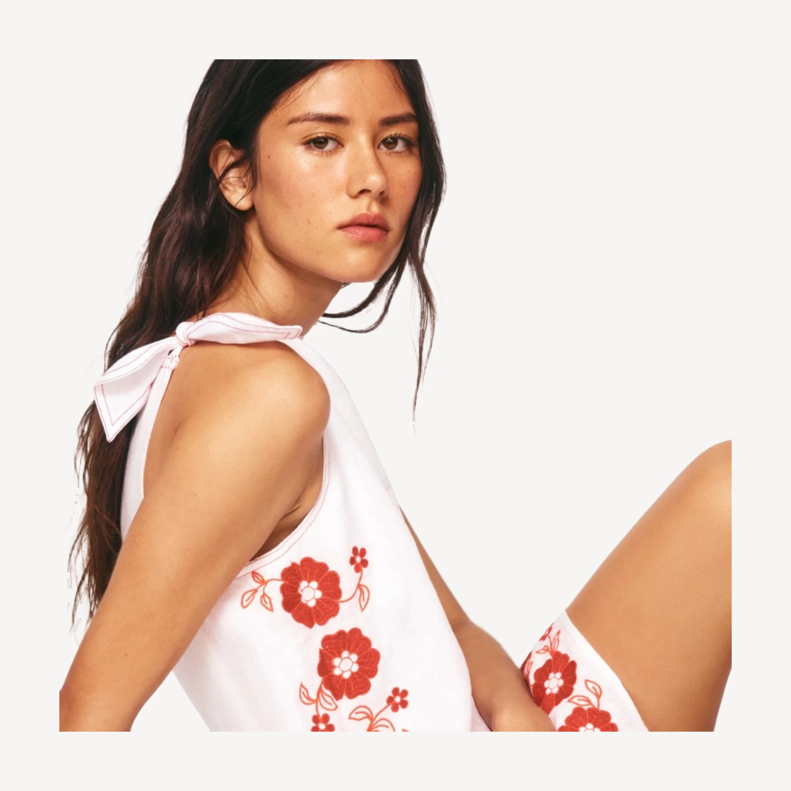 Sadie mini dress in embroidered linen