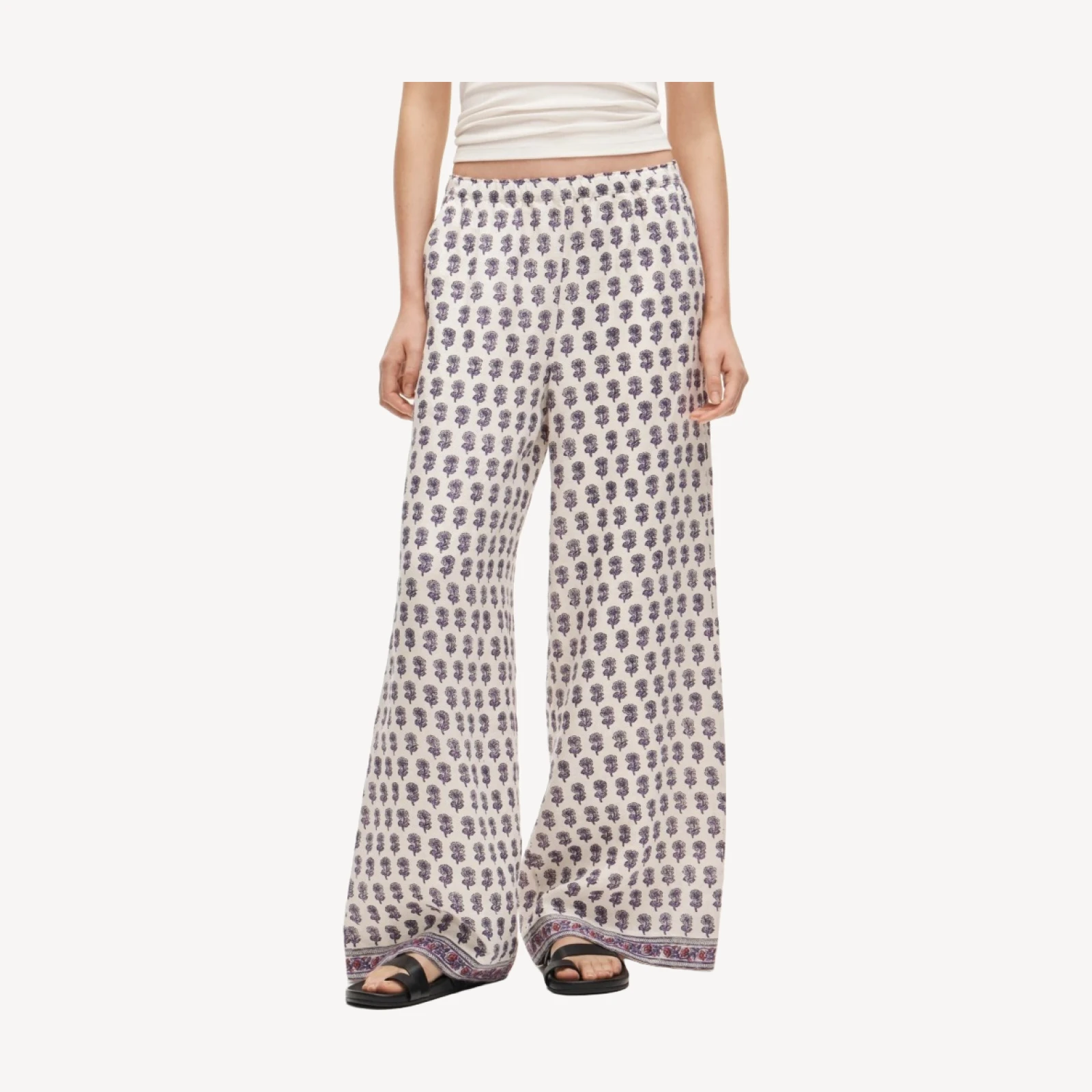 Wide-leg linen pant in lilac block print
