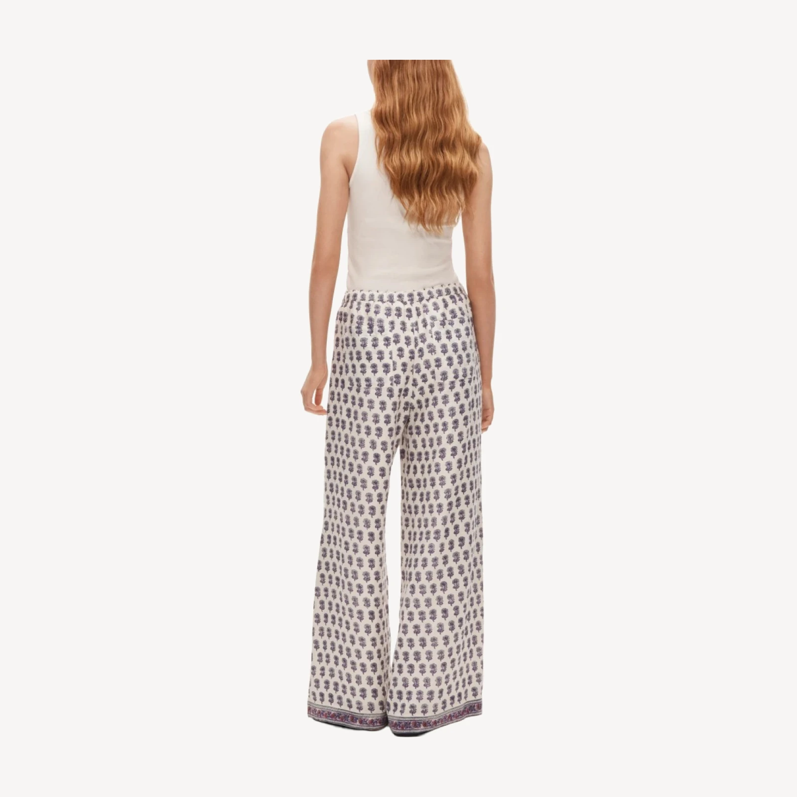 Wide-leg linen pant in lilac block print