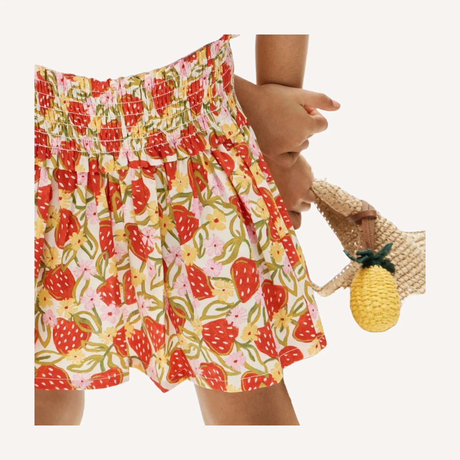 Girls' smocked-waist skirt in cotton poplin