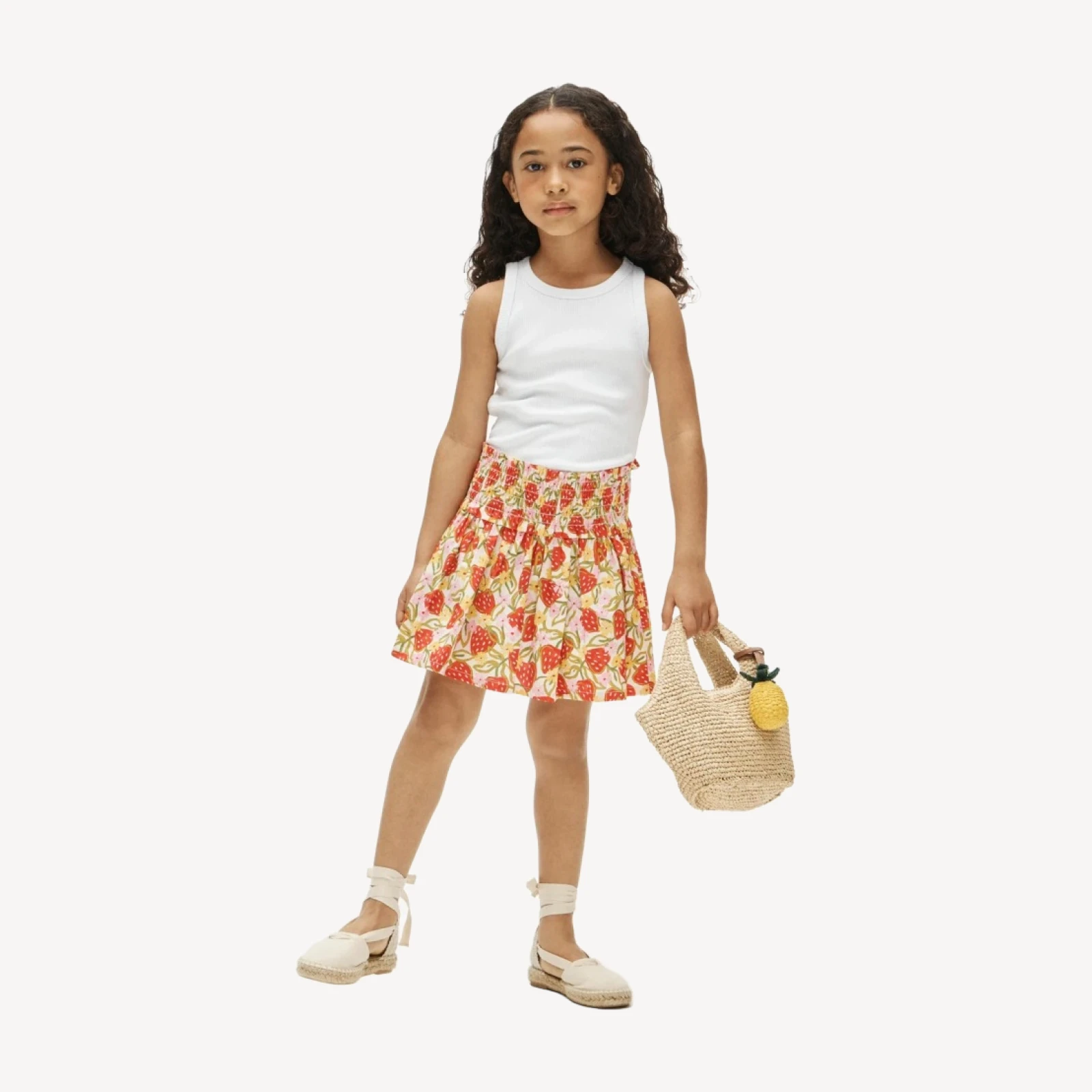Girls' smocked-waist skirt in cotton poplin