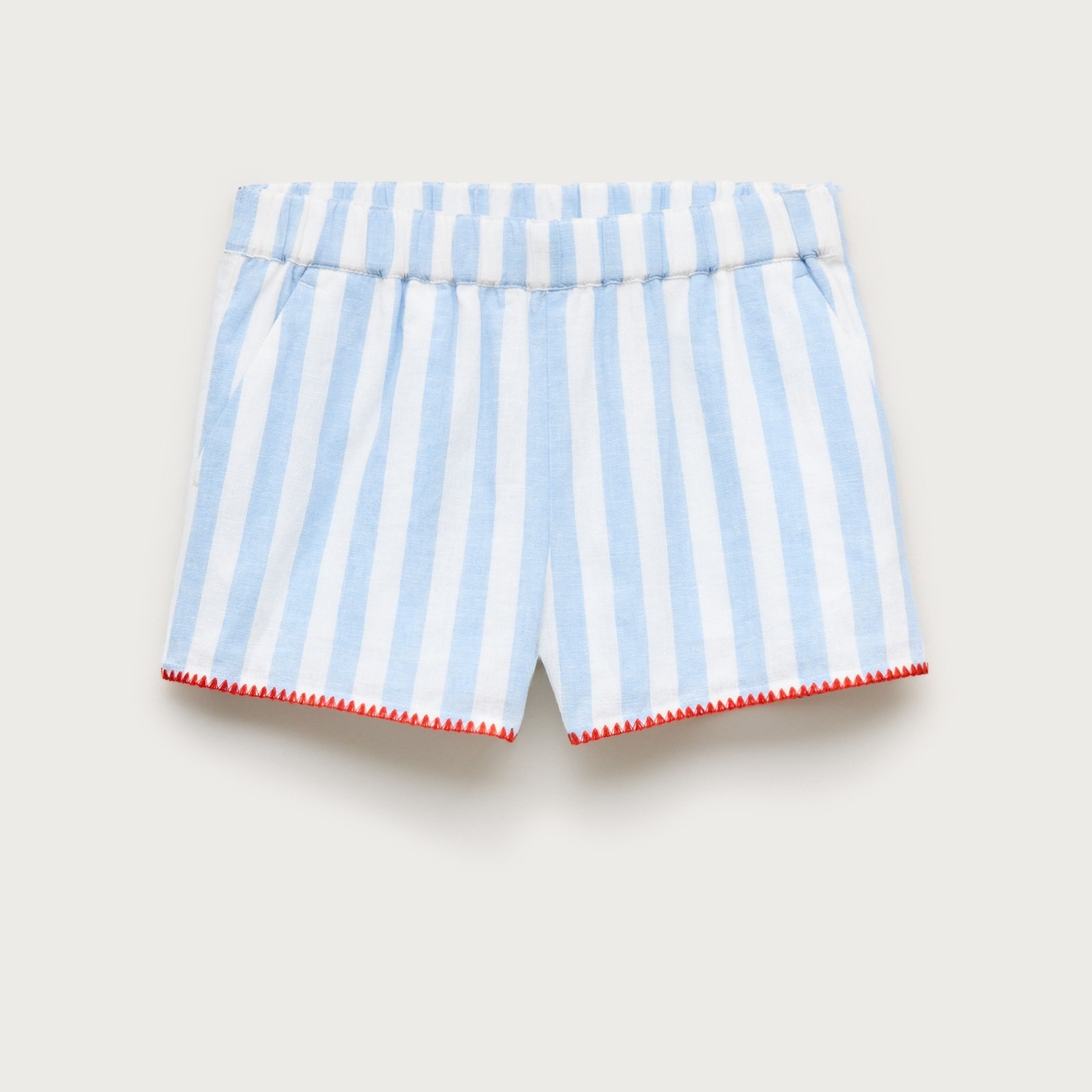 Girls' crochet-trim short in linen-cotton blend