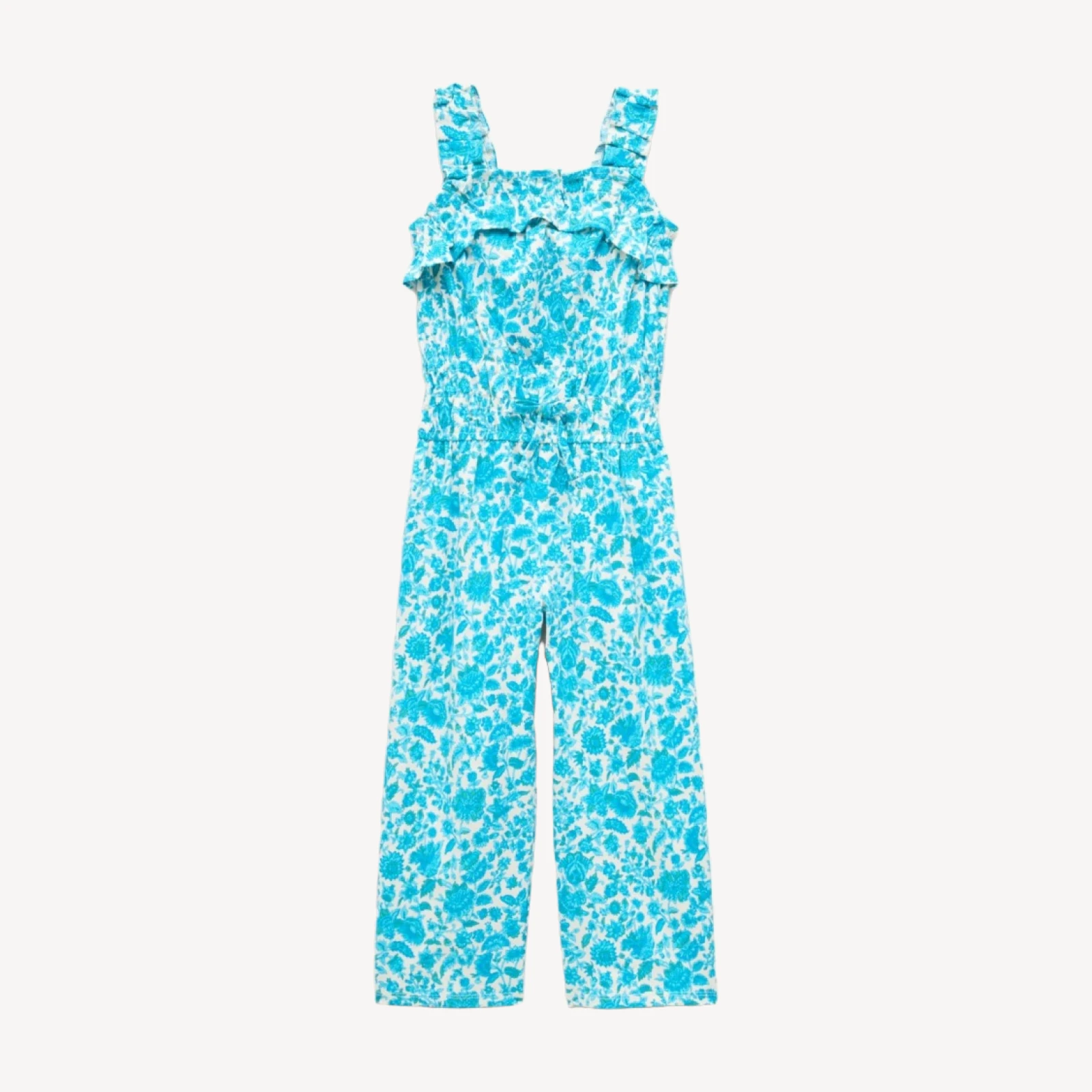 Girls' ruffle-trim jumpsuit in broken-in-jersey floral