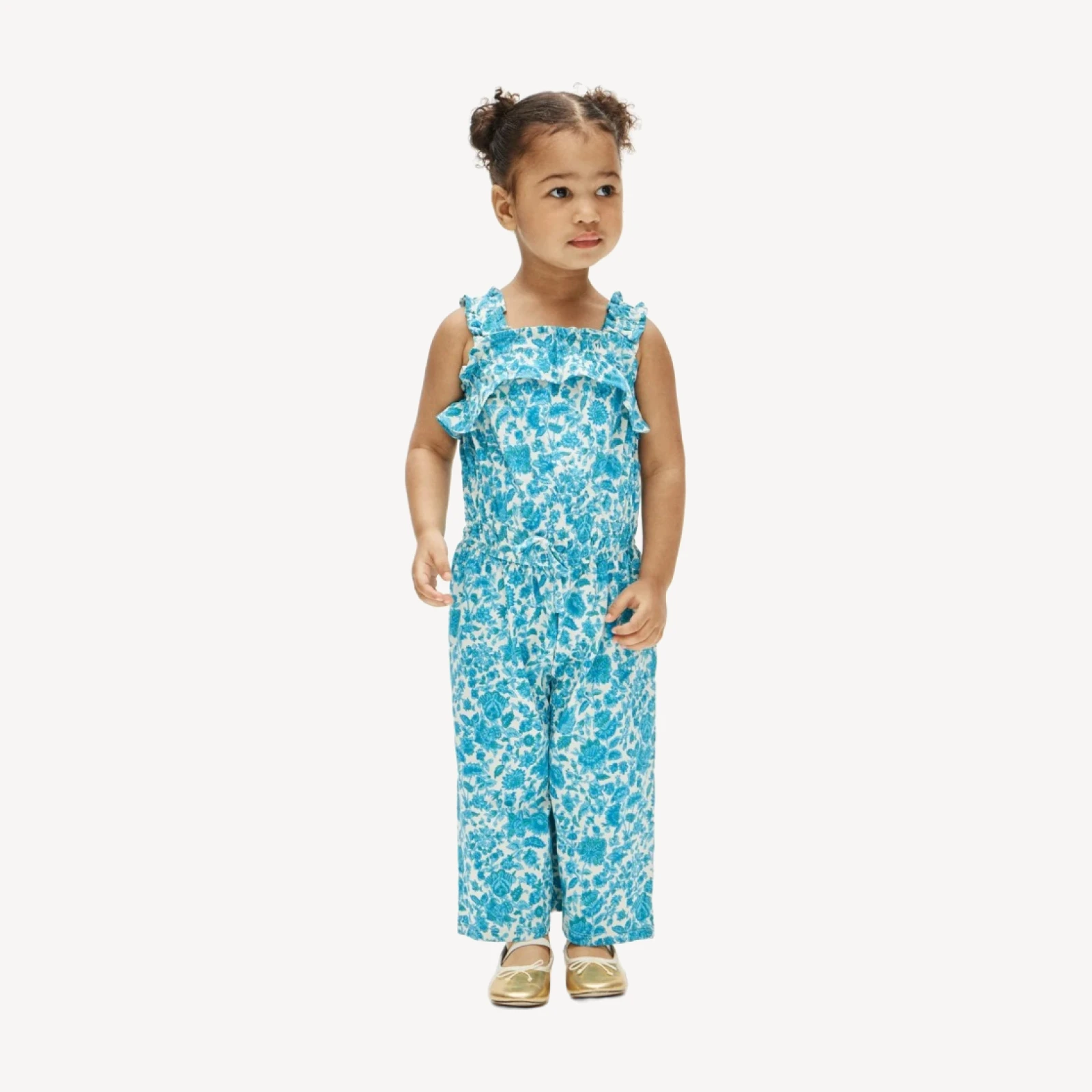 Girls' ruffle-trim jumpsuit in broken-in-jersey floral