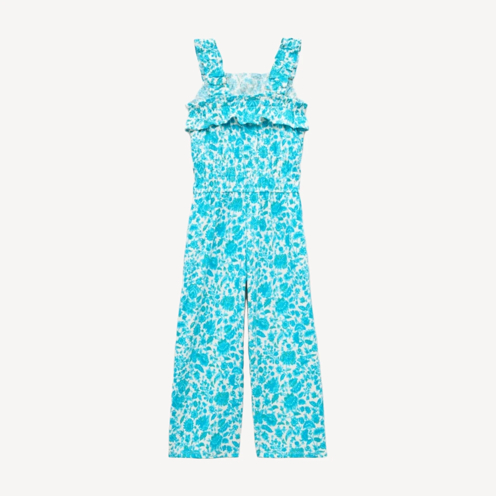 Girls' ruffle-trim jumpsuit in broken-in-jersey floral