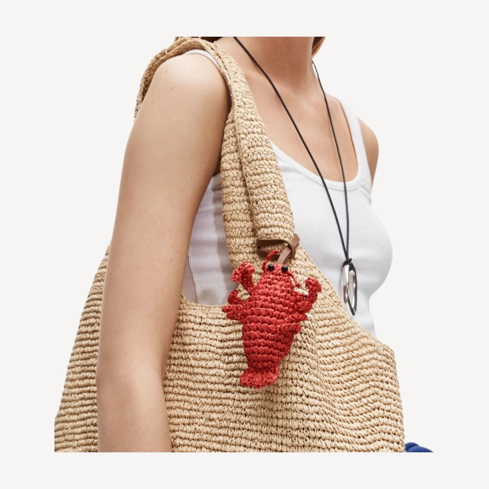 Handwoven raffia lobster bag charm