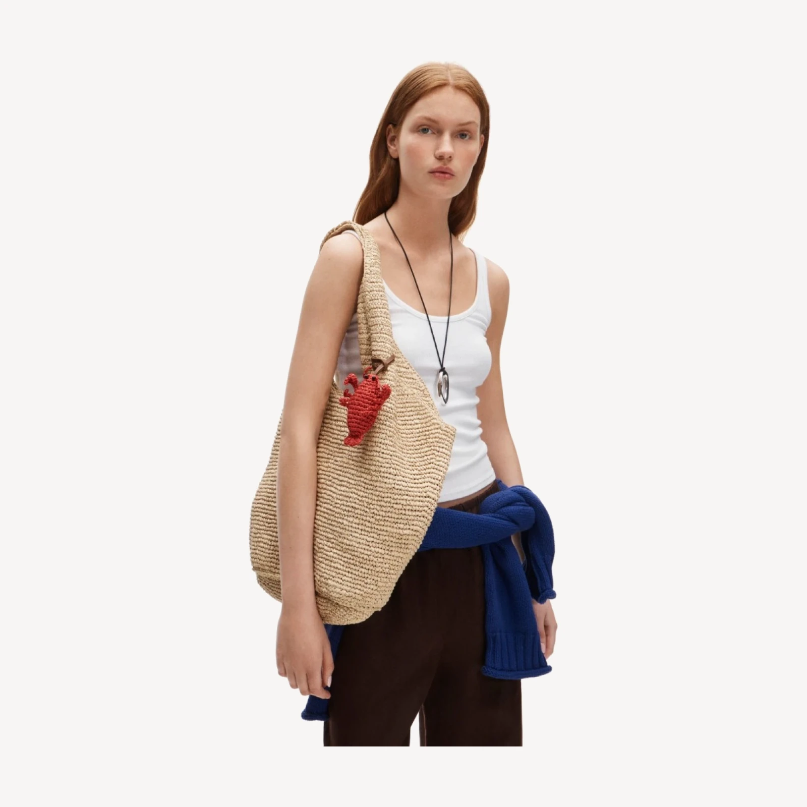 Handwoven raffia lobster bag charm