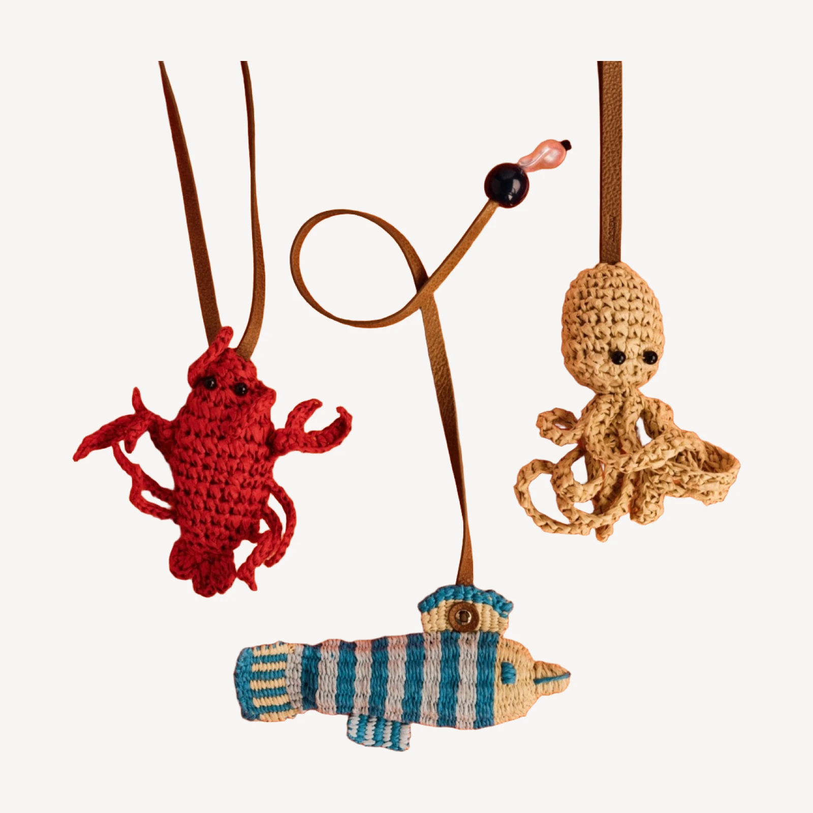 Handwoven raffia lobster bag charm