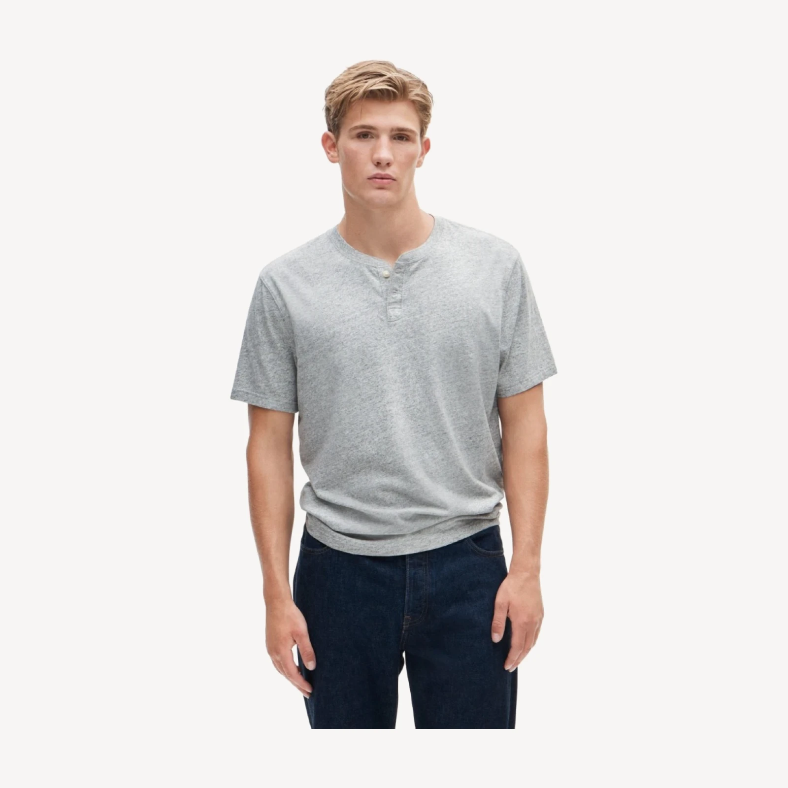 Short-sleeve vintage-wash cotton henley