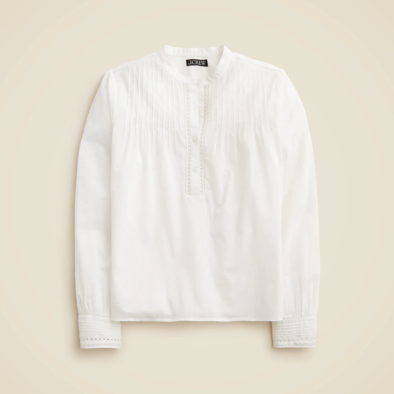 Pintuck lace-trim top in cotton voile
