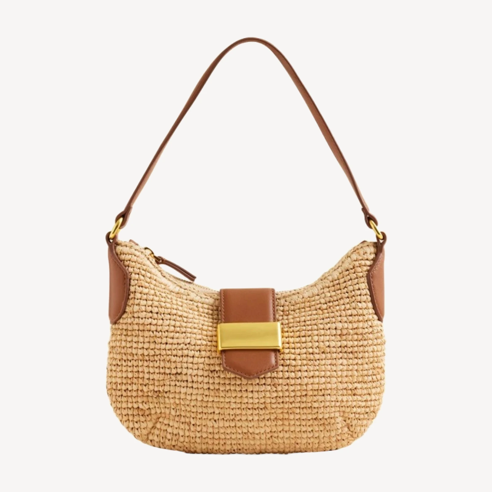 Berkeley buckle shoulder bag in handknotted straw