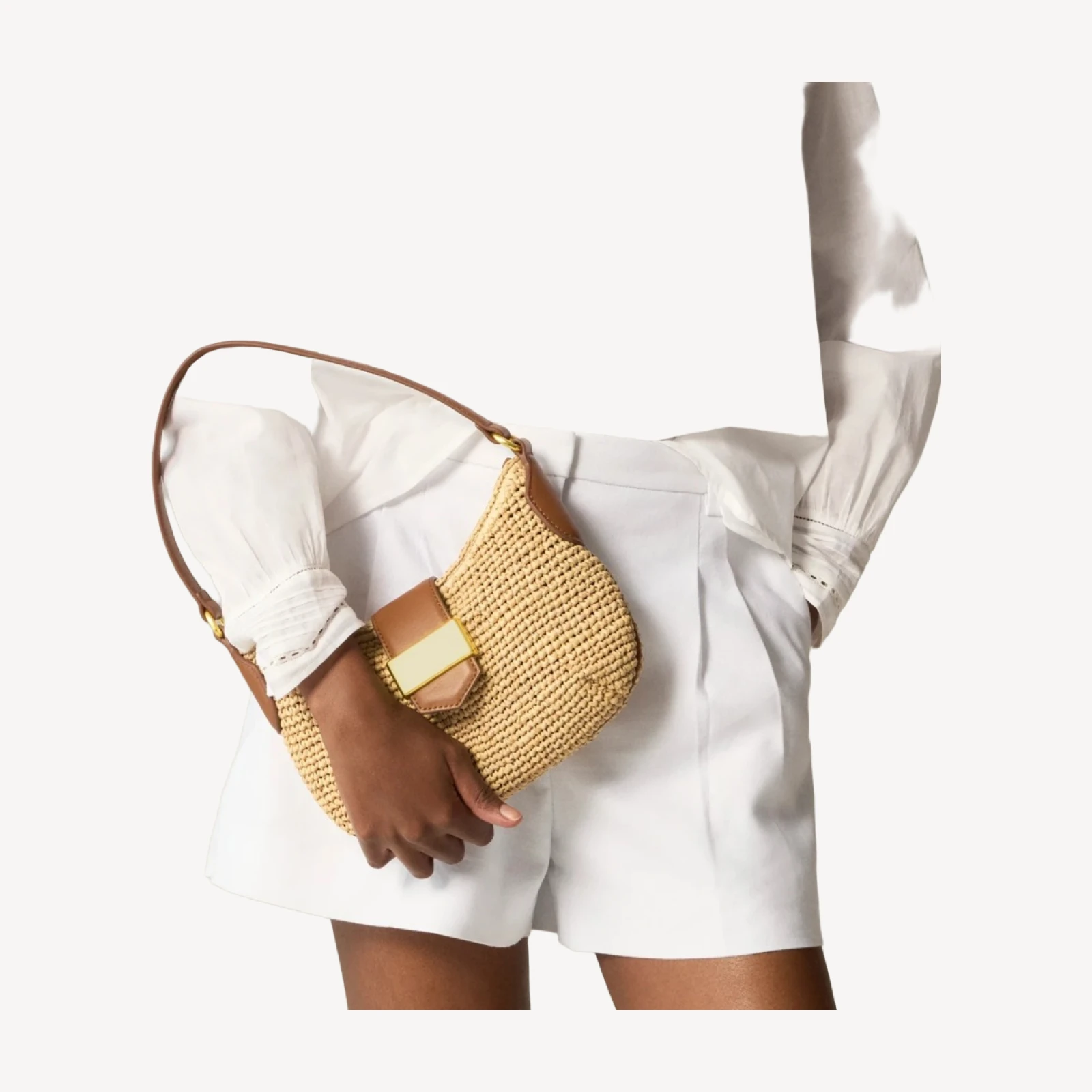Berkeley buckle shoulder bag in handknotted straw