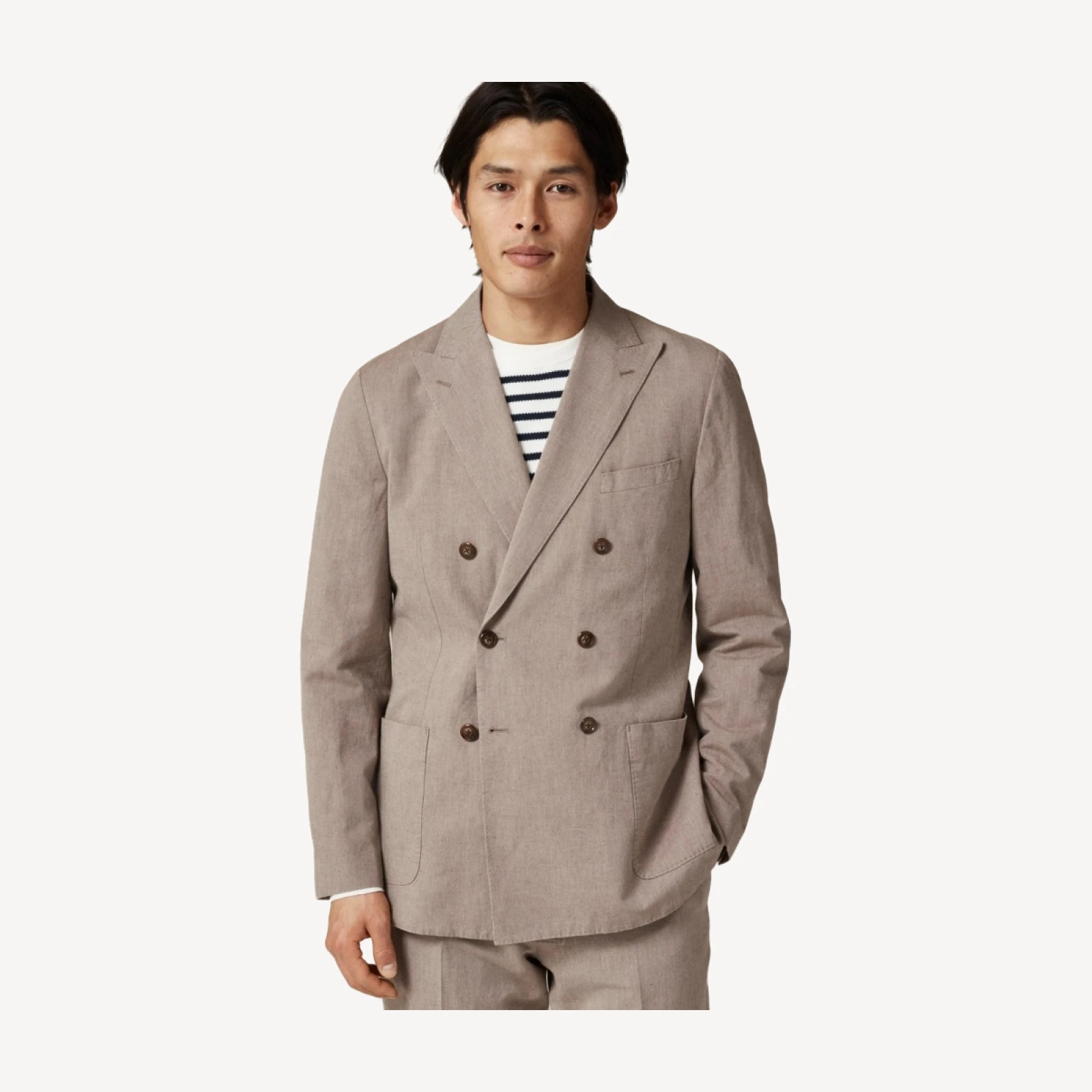 Ludlow Slim-fit double-breasted suit jacket in Irish cotton-linen blend