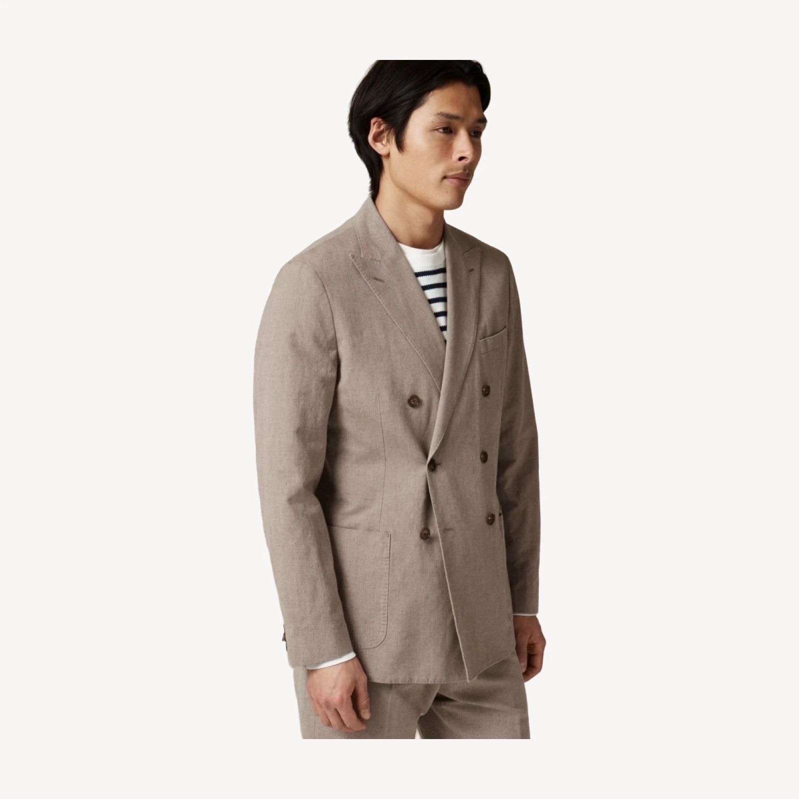 Ludlow Slim-fit double-breasted suit jacket in Irish cotton-linen blend