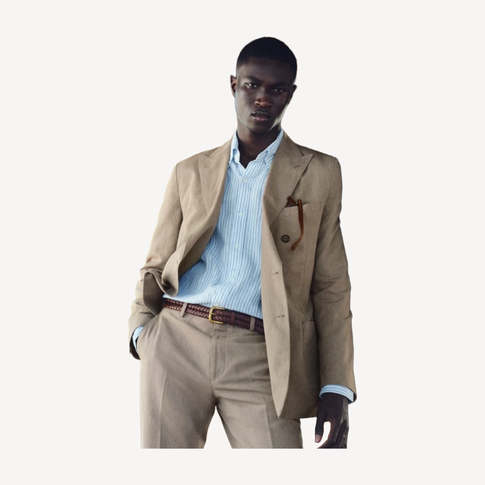 Ludlow Slim-fit double-breasted suit jacket in Irish cotton-linen blend