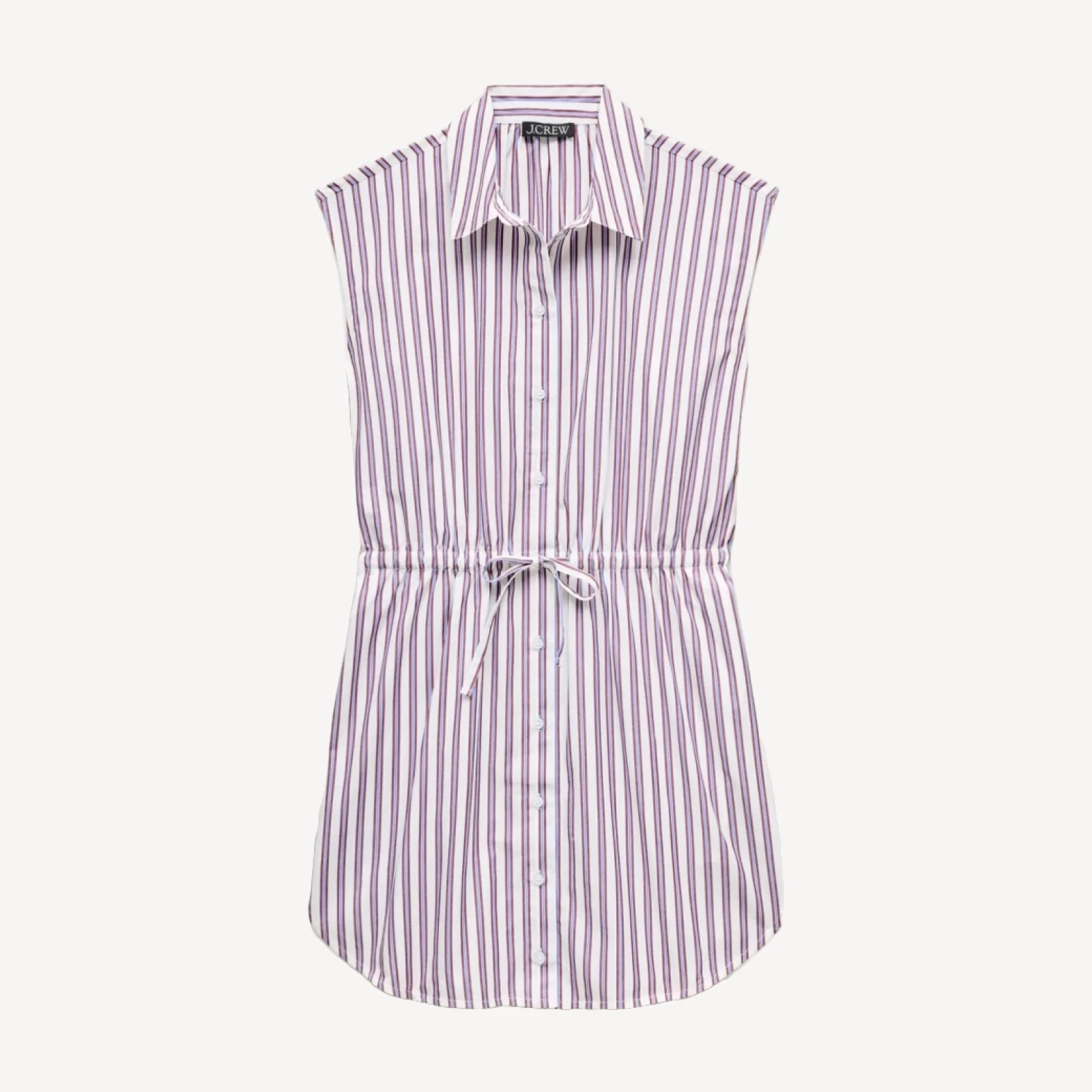 Mini cap-sleeve shirt-dress in striped cotton poplin