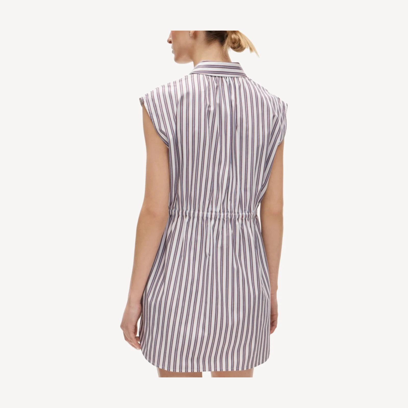 Mini cap-sleeve shirt-dress in striped cotton poplin