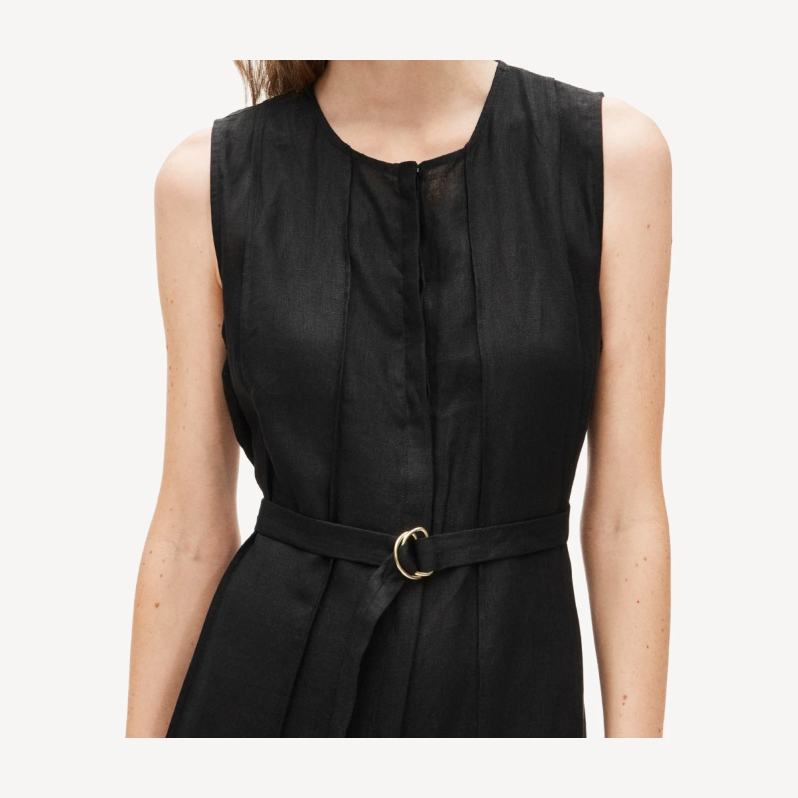 Seamed linen dress with removable belt
