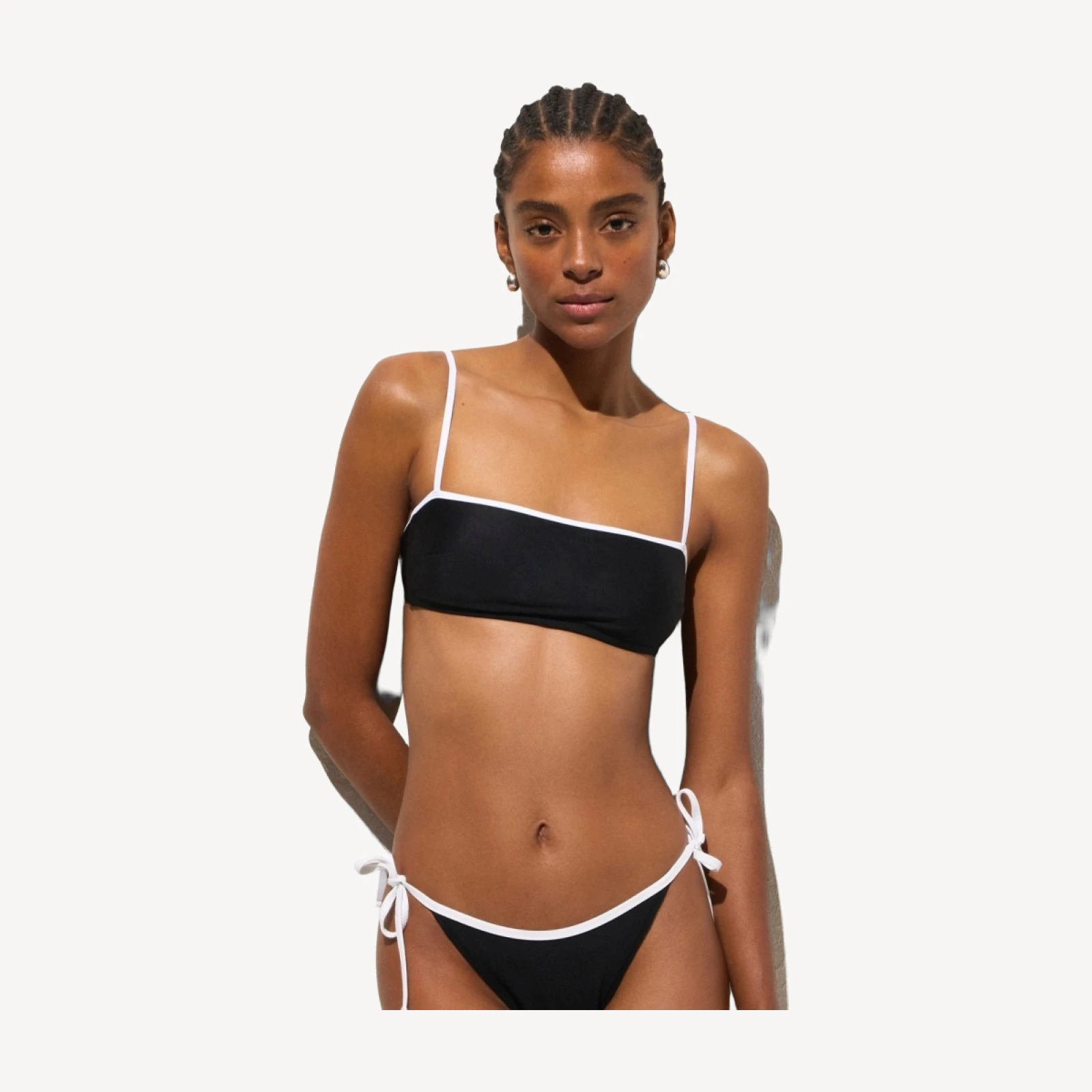 Contrast straight-neck bikini top