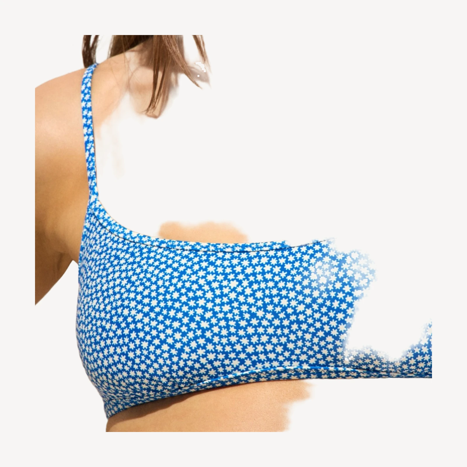 Scoopneck bikini top in floral-stripe print
