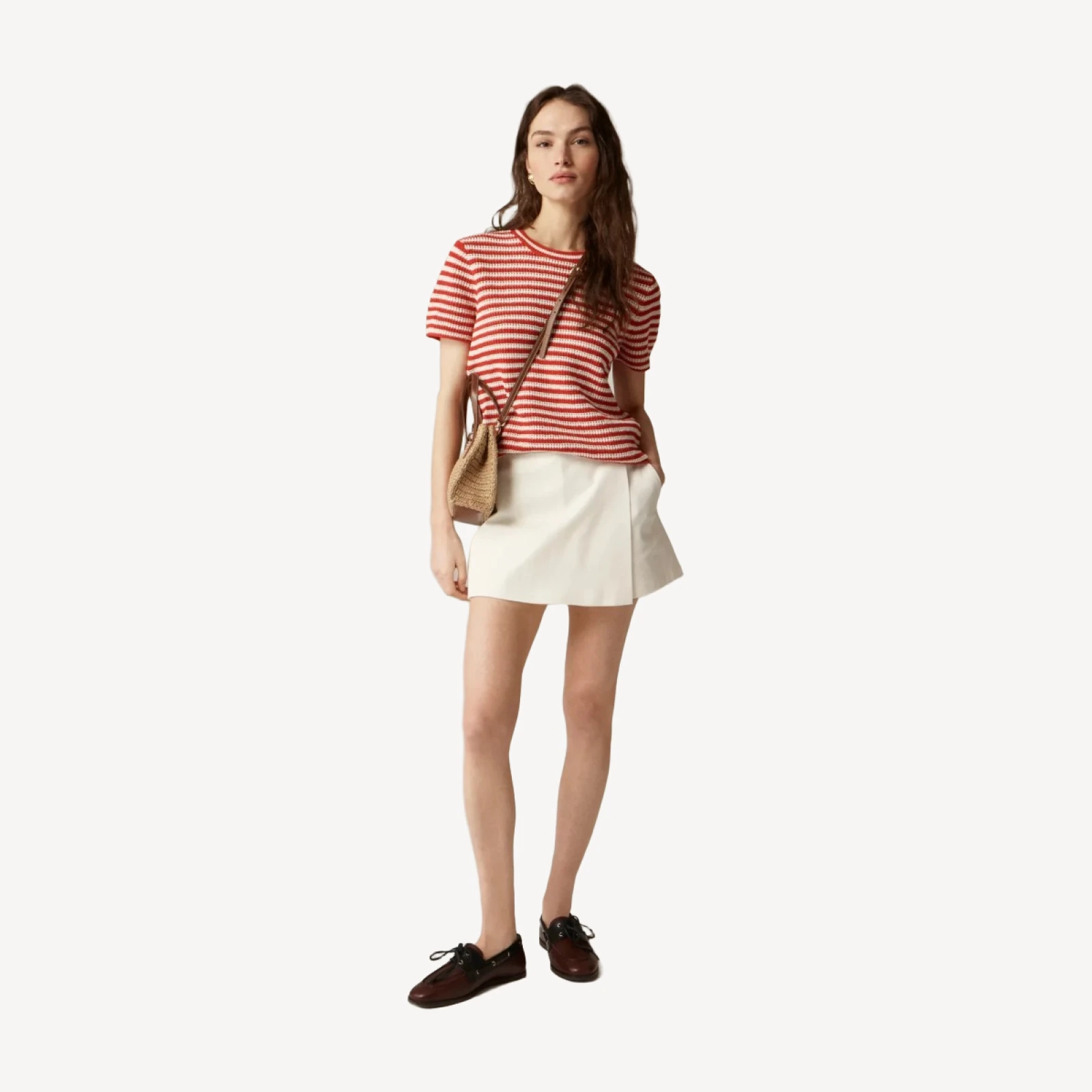 Wrap-front skort in bi-stretch cotton blend
