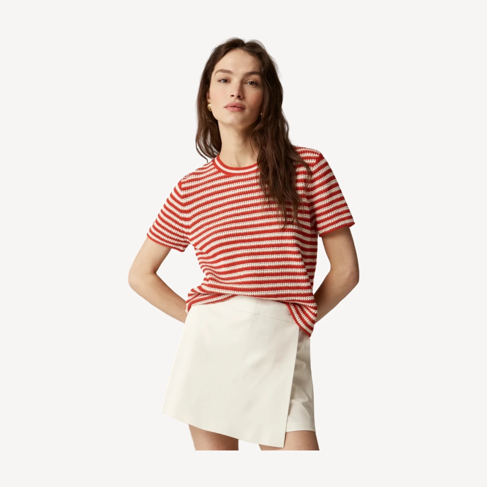 Wrap-front skort in bi-stretch cotton blend