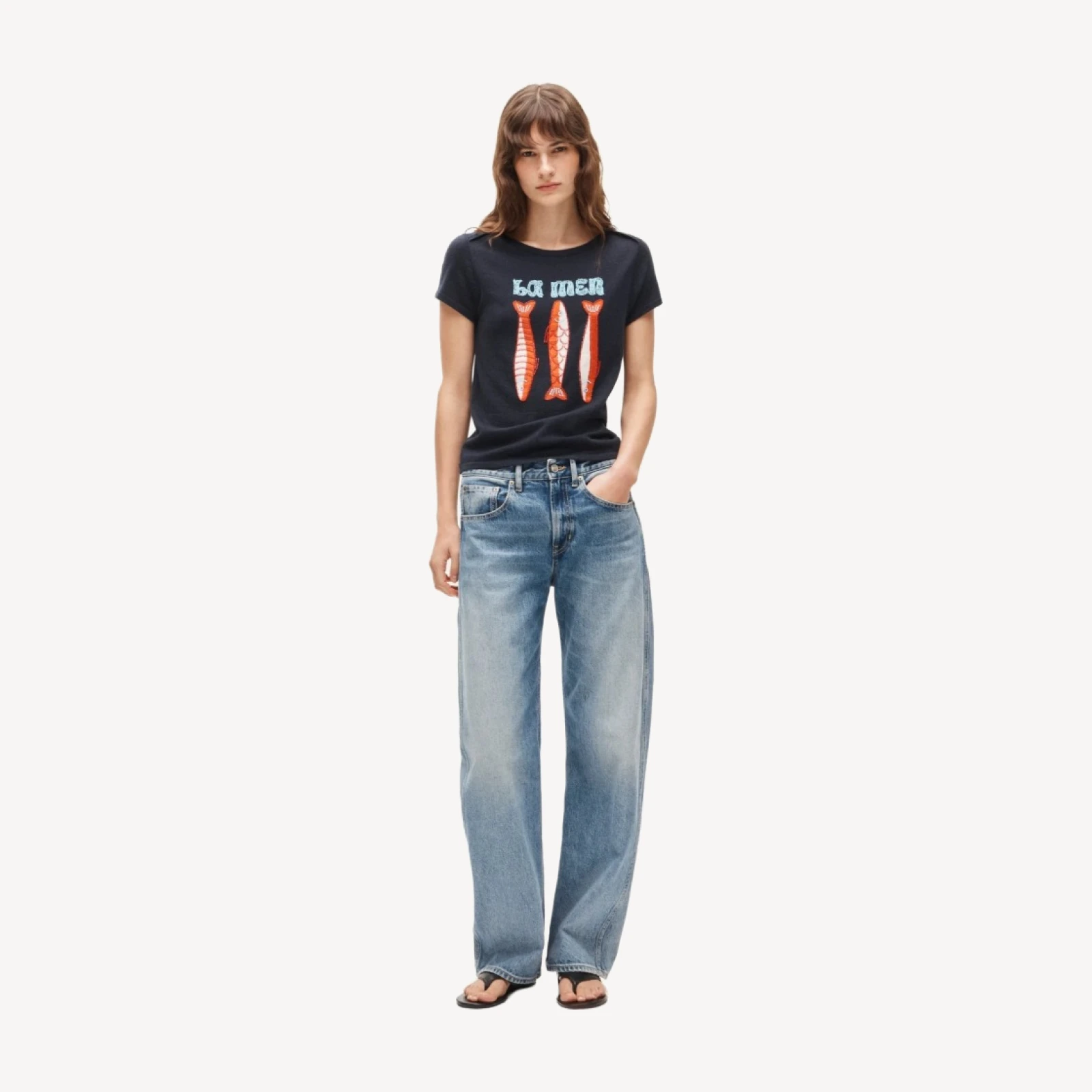 Featherweight cashmere beaded "La mer" graphic sweater-tee