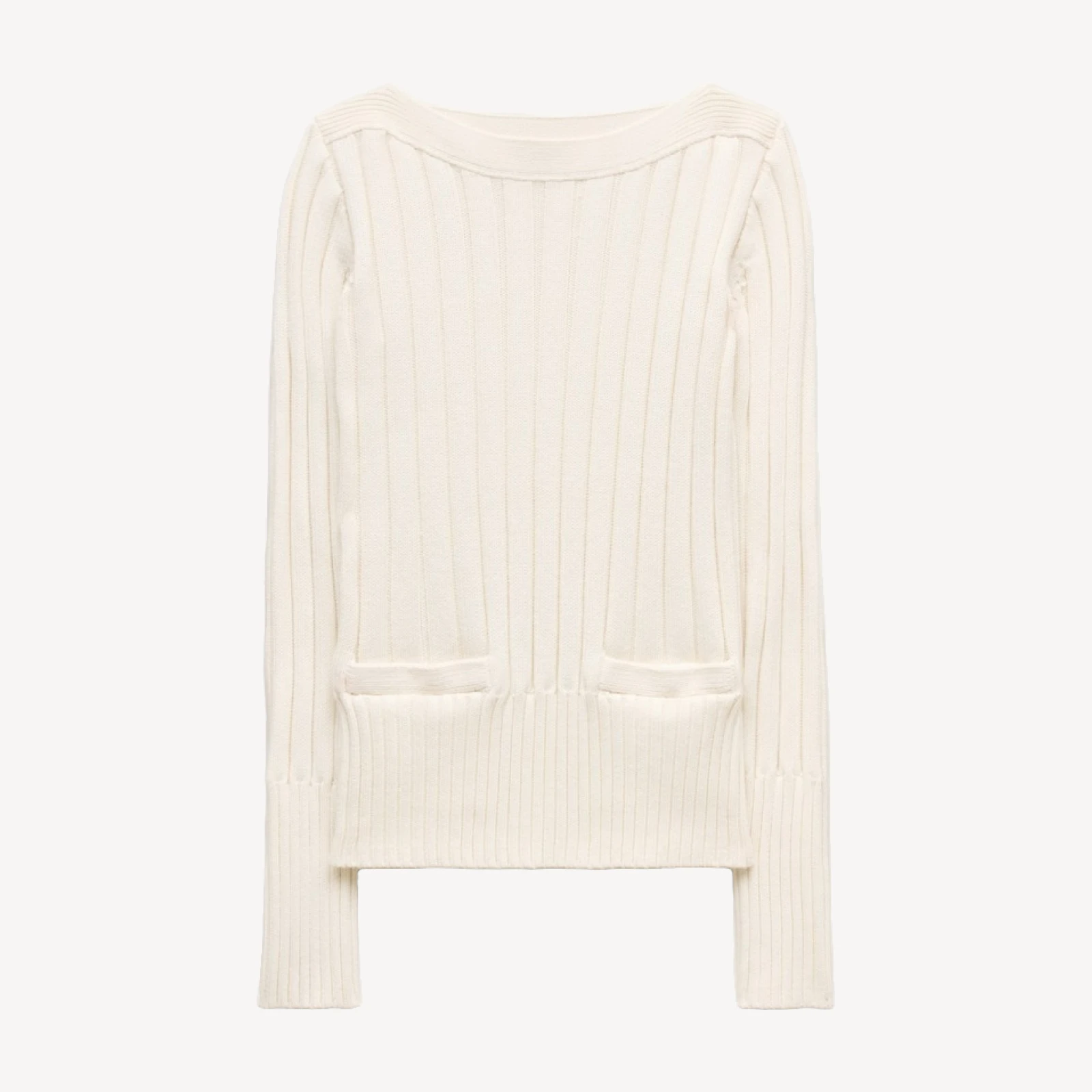 Cotton rib boatneck sweater with pockets