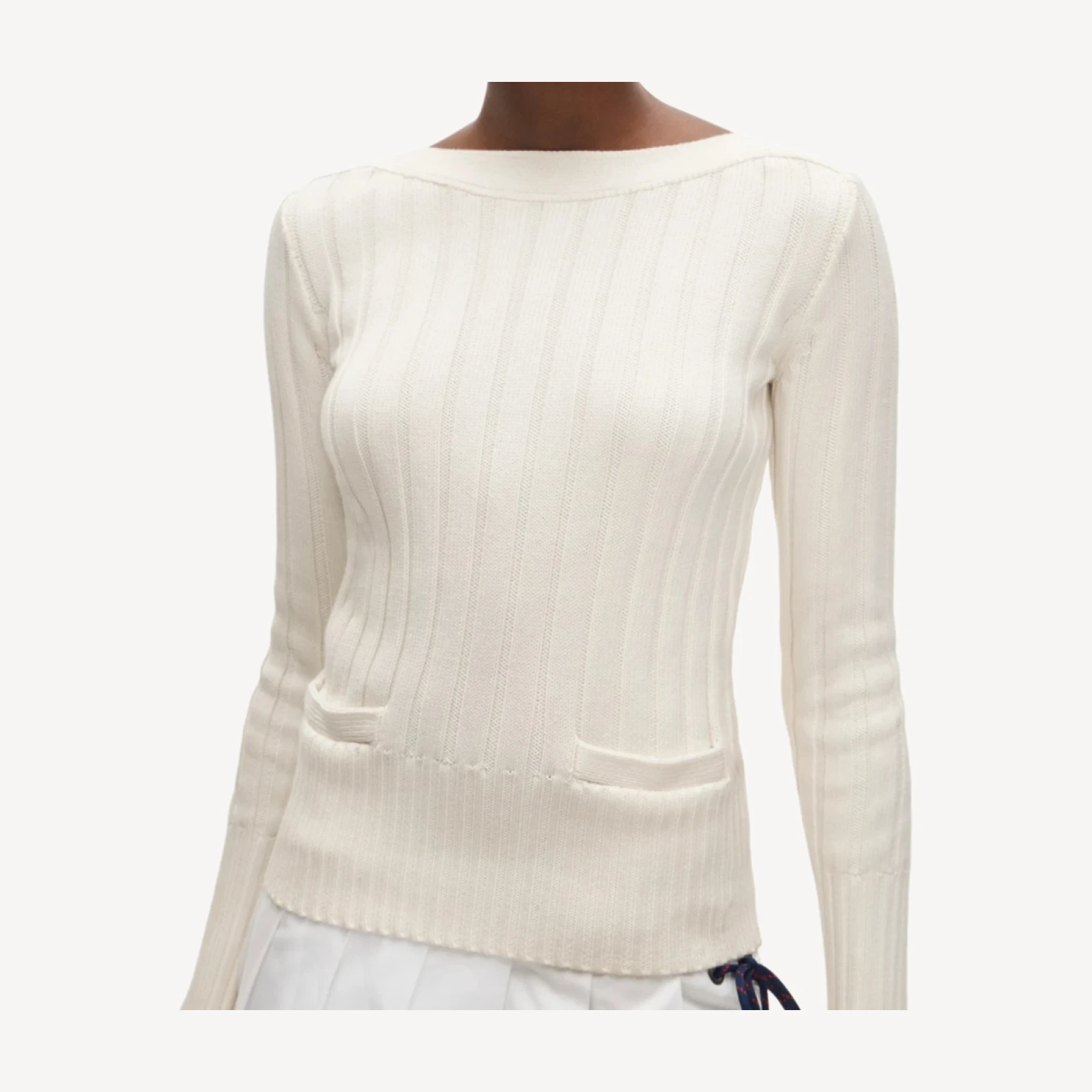 Cotton rib boatneck sweater with pockets
