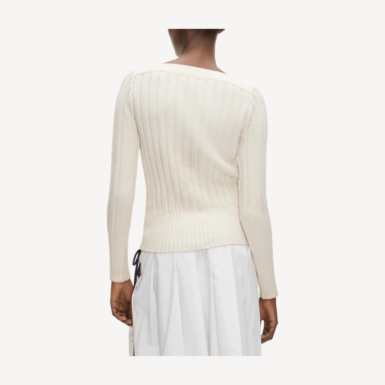 Cotton rib boatneck sweater with pockets