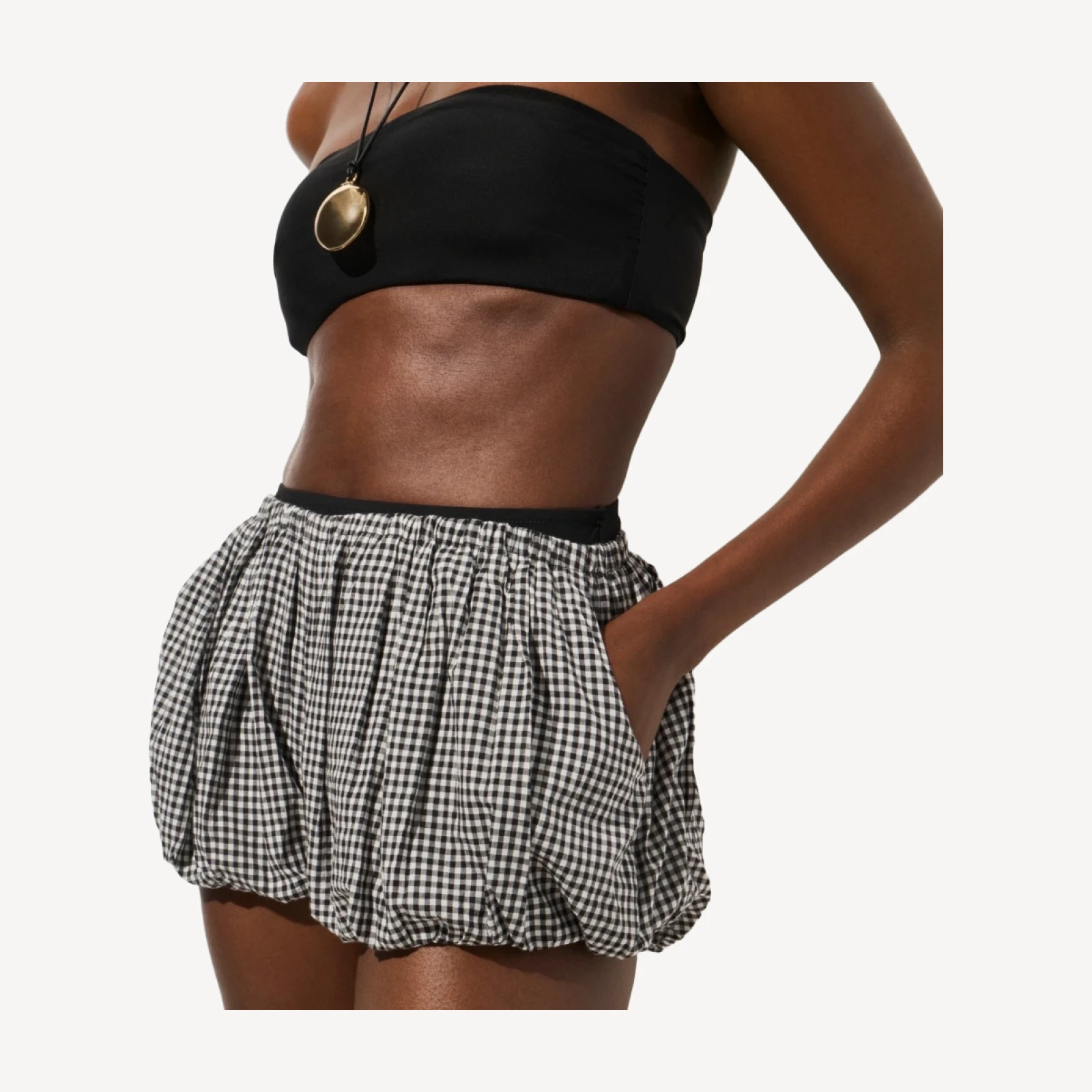 Bubble-hem beach short in gingham