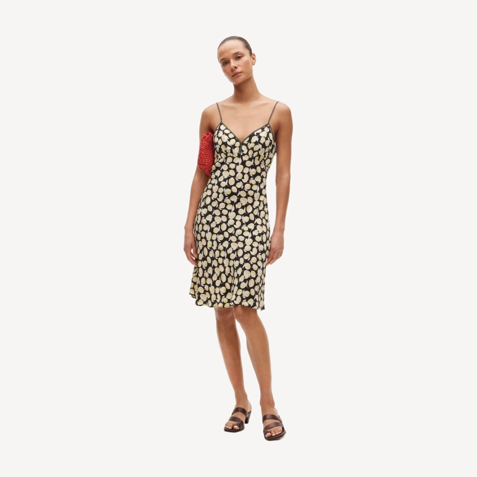 Slip dress in lemon-print crepe de chine
