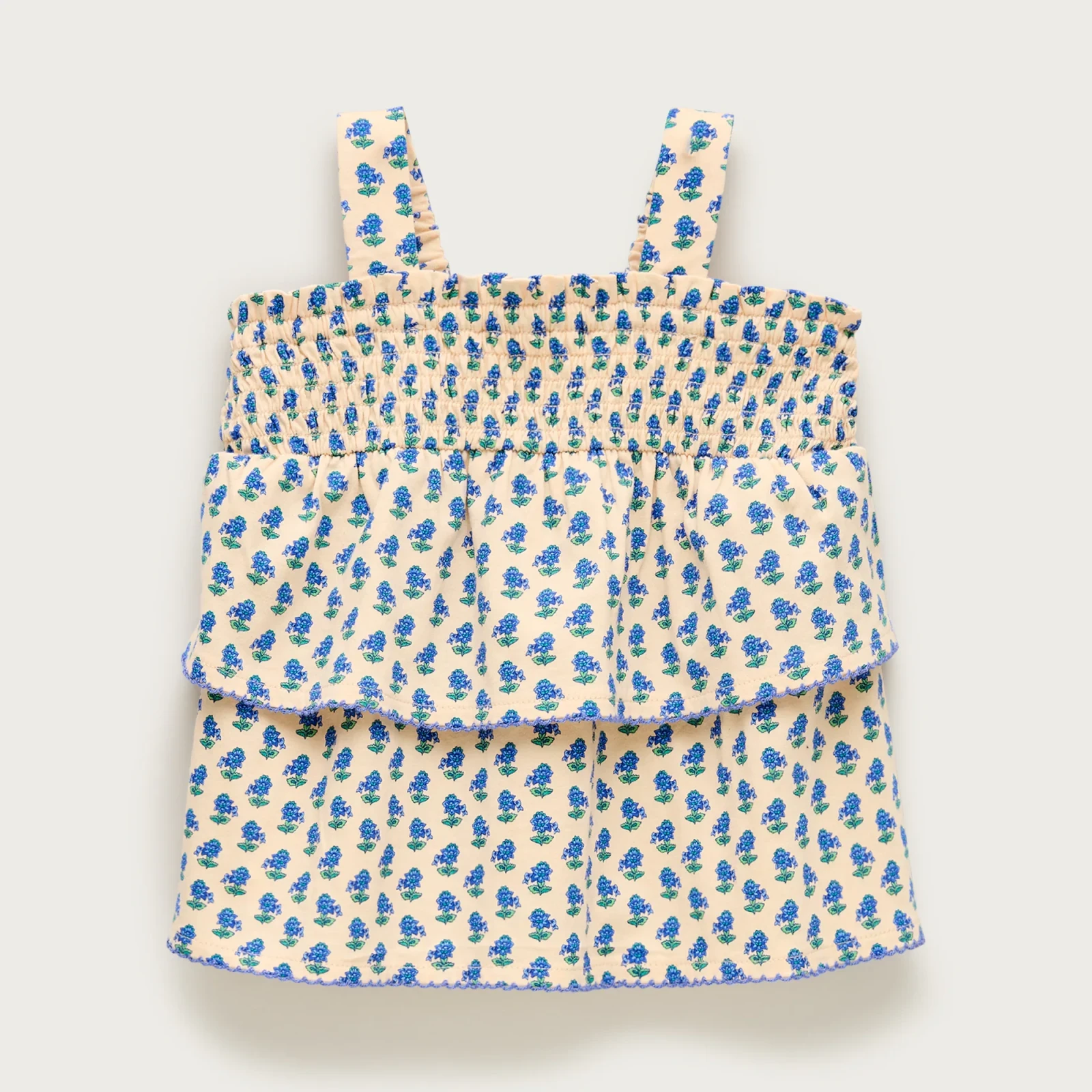 Girls' tiered smocked top in broken-in jersey