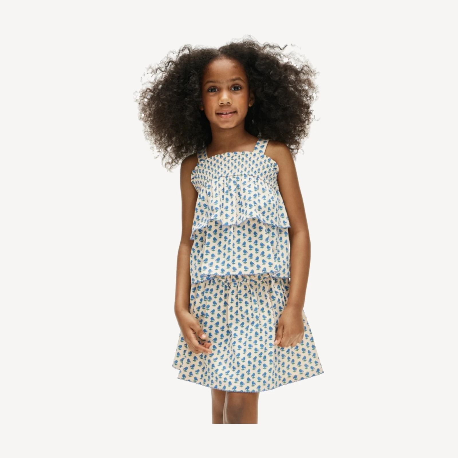 Girls' tiered smocked top in broken-in jersey