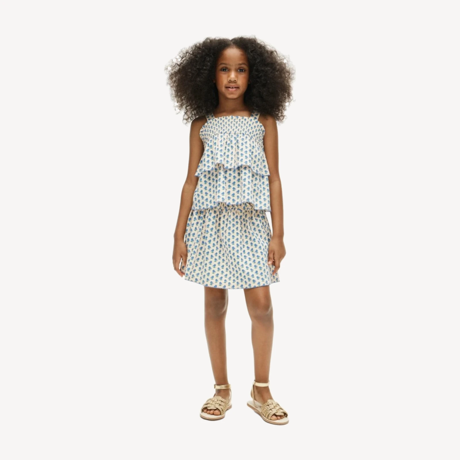 Girls' tiered smocked top in broken-in jersey
