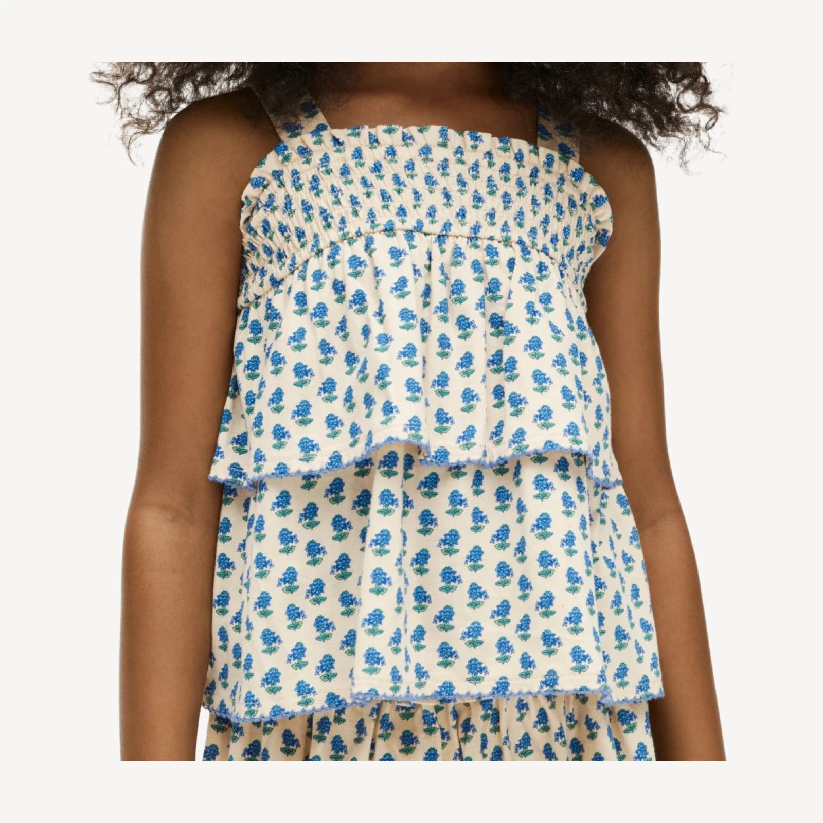 Girls' tiered smocked top in broken-in jersey